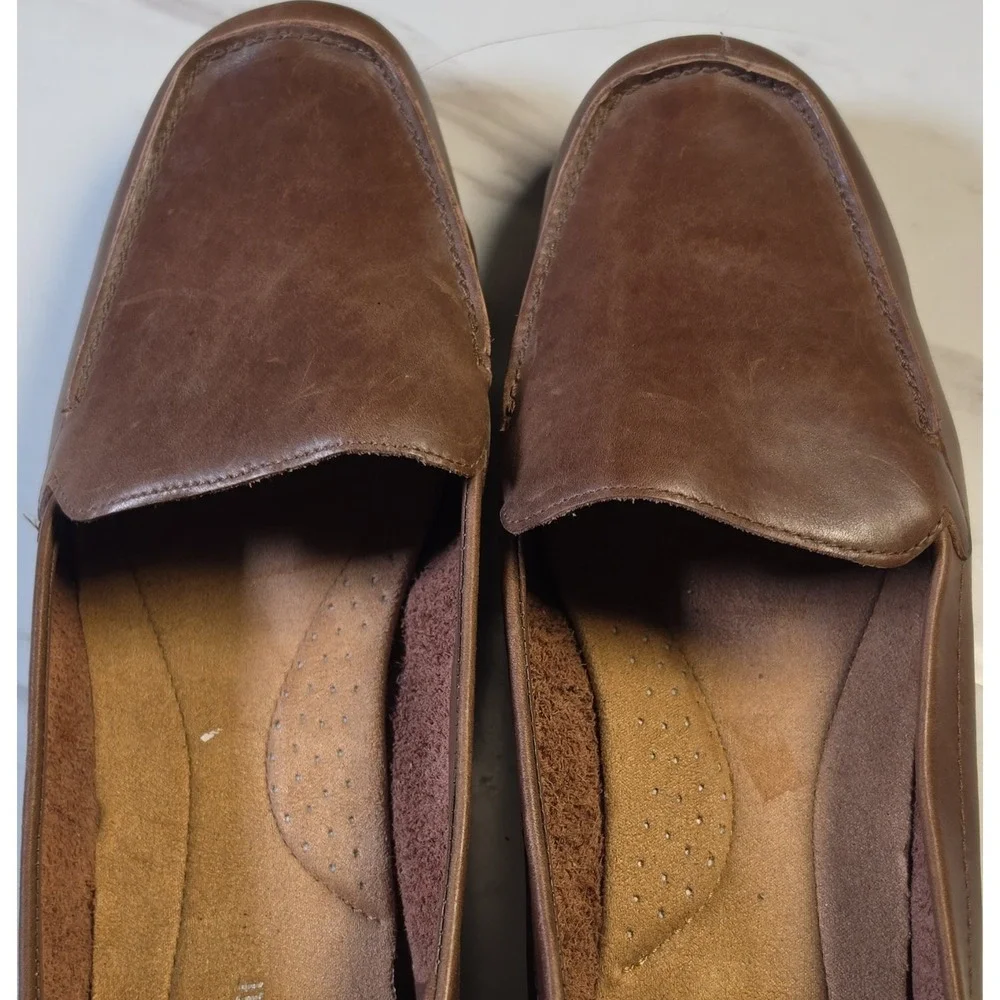 Easy Spirit Women's Brown Leather Slip-On Loafer Flats Cushioned US 12W
